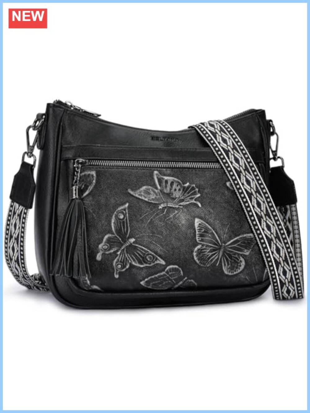 Vegan Leather Crossbody Bag Butterfly Embossed Women's Purse
